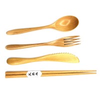 Food Safety Grade Natural Spoon Fork Knife Chopstick Nanmu Wood Cutlery Set For Outdoor