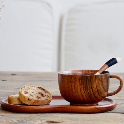 Simple handle coffee wooden cup jujube wooden flat bottom water cup