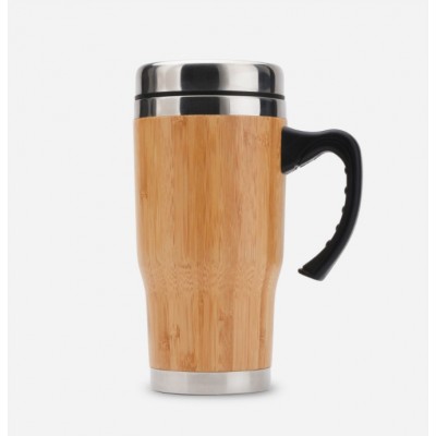 European style 304 stainless steel inner plastic handle bamboo gift cup