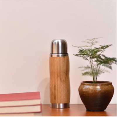 New creative gifts customized bullet stainless steel thermos cups bamboo shell water cups